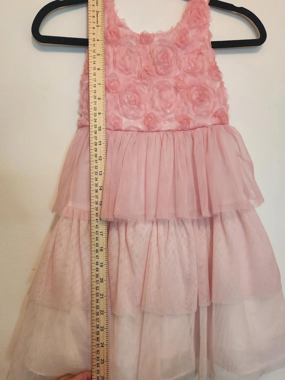 Bonnie Jean Pink Rose Applique Tiered Tulle Dress Size 6x